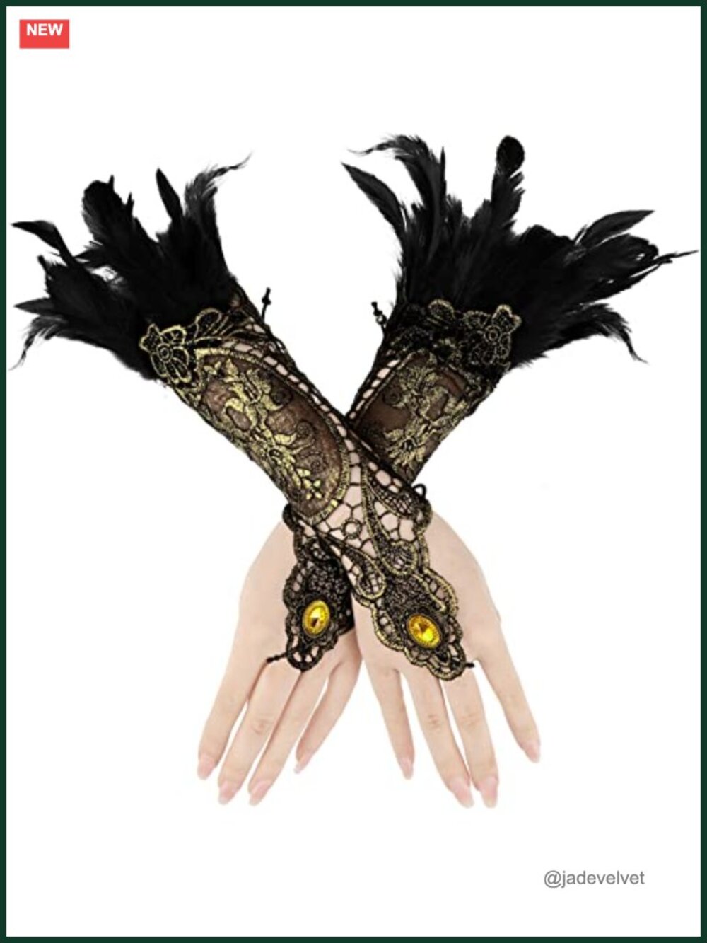 Fingerless Lace Gloves Costume Accessory with Feathers